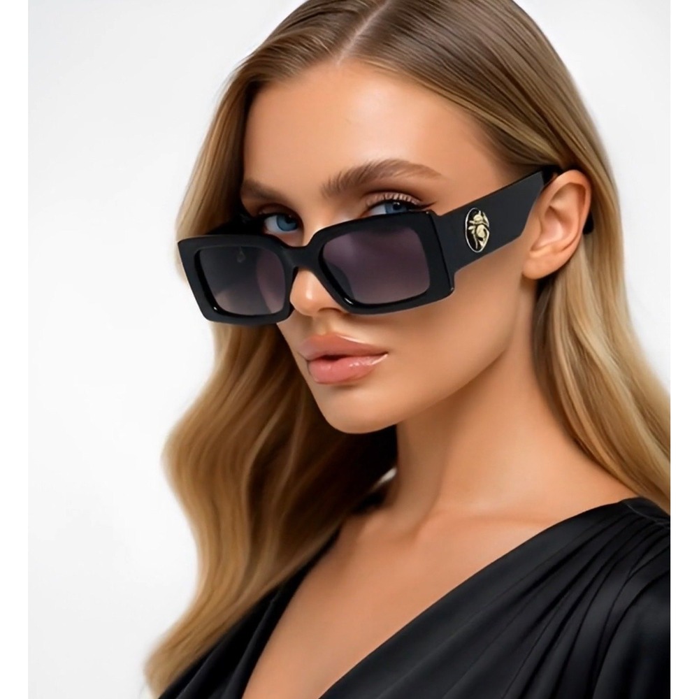 UV400 Protection Sunglasses Square Black Lens Outdoor Style Elegant Women Lentes